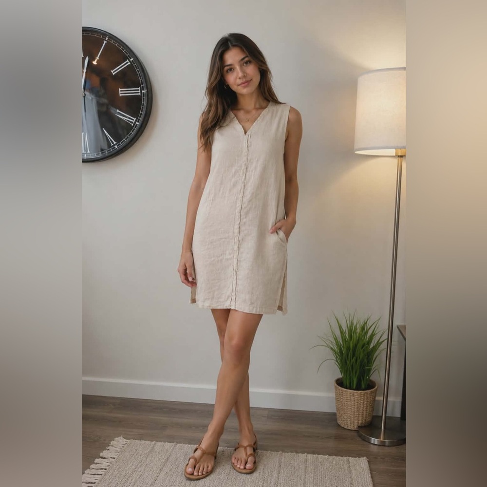 Eileen Fisher Irish Linen Sleeveless Midi Dress in Natural